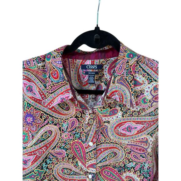 Chaps No Iron Button Shirt Flip Cuff Paisley Pink Long Sleeve 2X Contrast Cuff - Picture 4 of 8